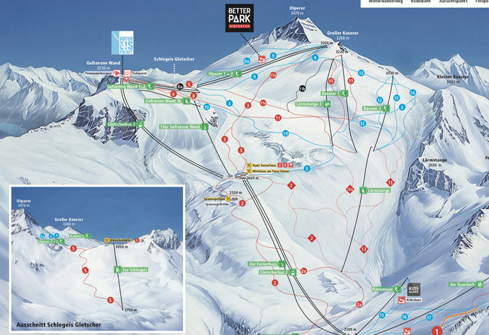 Skimap ghiacciaio Hintertux