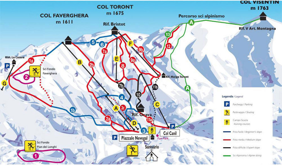 cartina skimap mappa nevegal