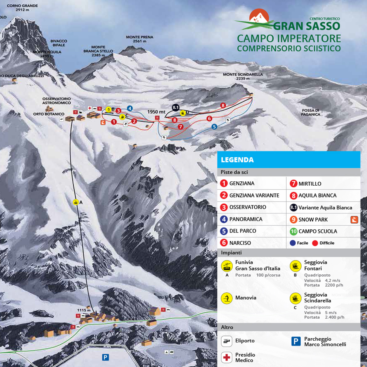 Cartina piste Campo Imperatore - Skimap Campo Imperatore