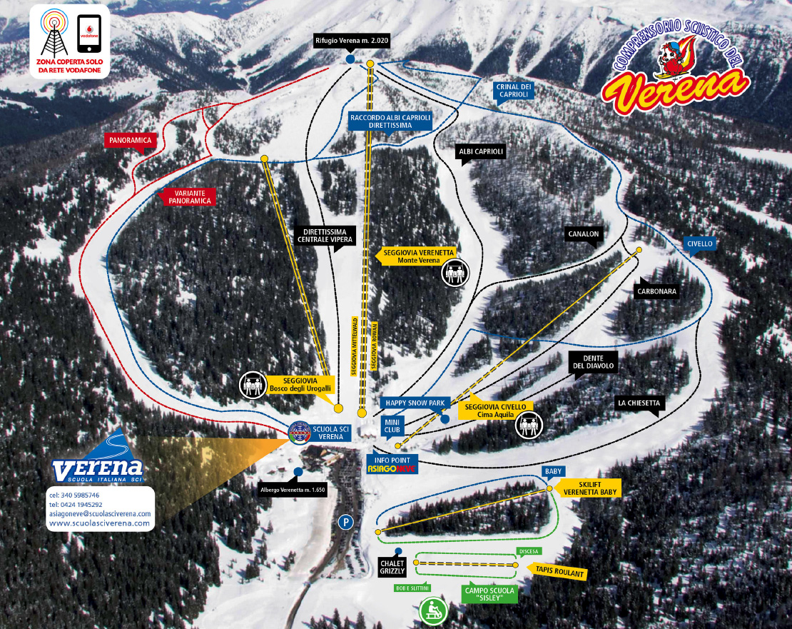 Cartina piste sci Monte Verena - Asiago - Skimap Monte Verena - Asiago