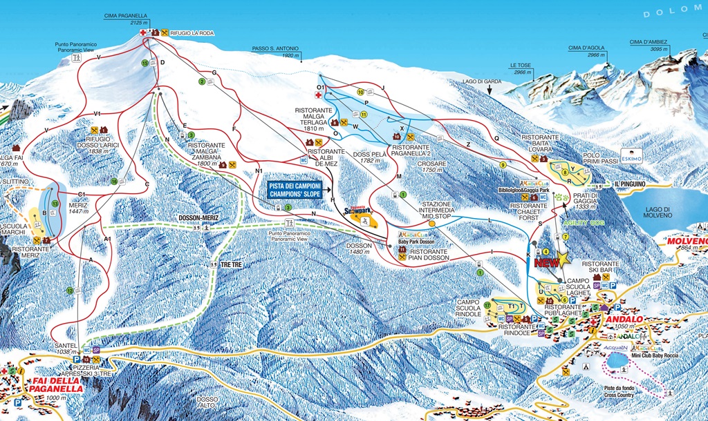 Cartina Andalo Fai della Paganella. Mappa delle piste sci
