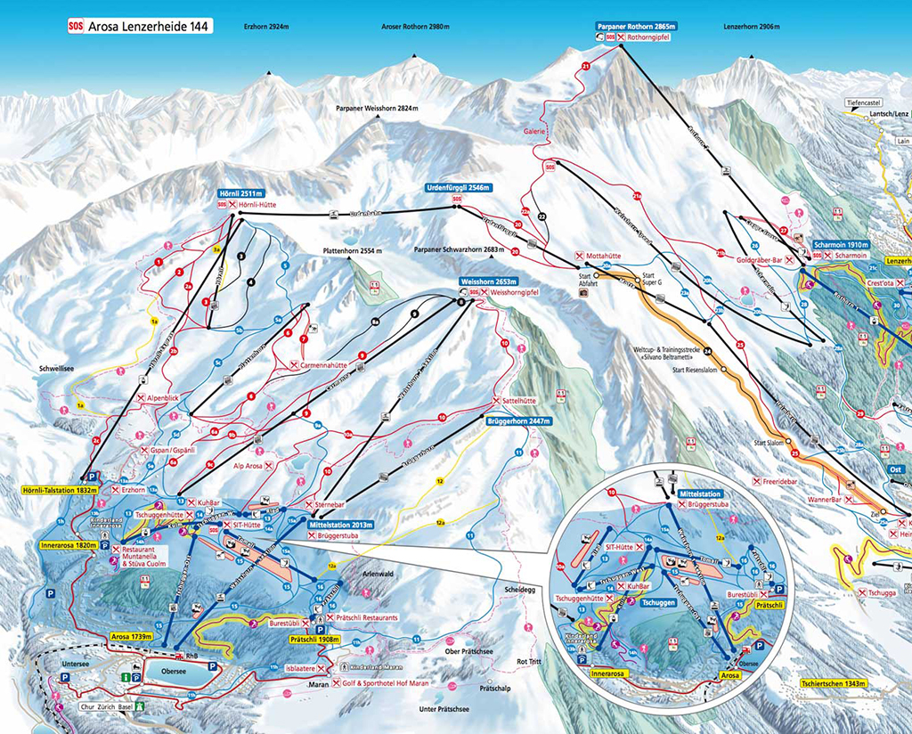 Cartina Arosa - Mappa piste di sci Arosa