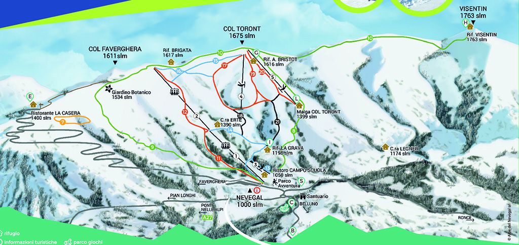 Cartina Nevegal - Mappa piste sci Nevegal