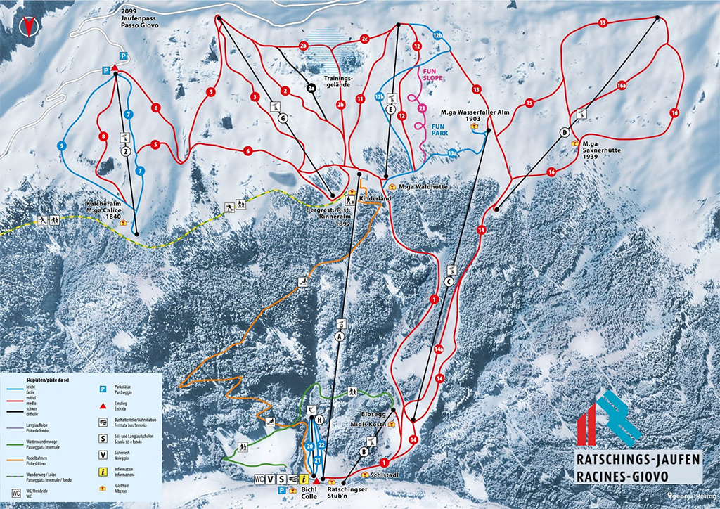 Cartina Racines - Passo Giovo - Mappa piste sci Racines - Passo Giovo
