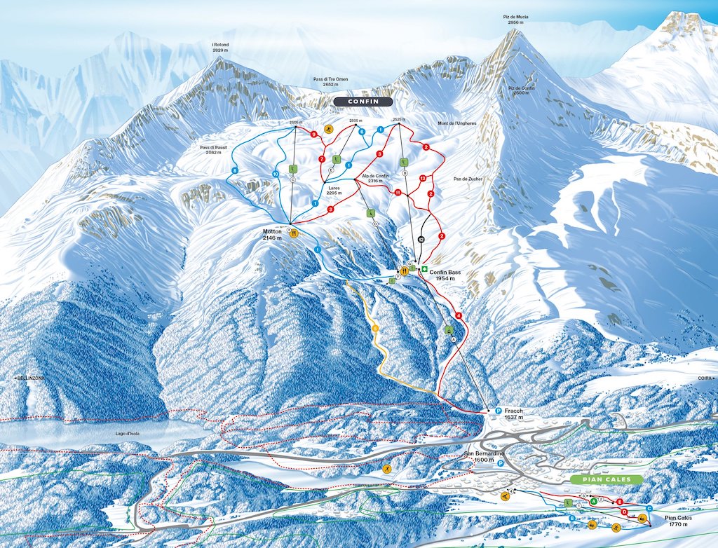 Cartina San Bernardino - Mappa piste di sci San Bernardino