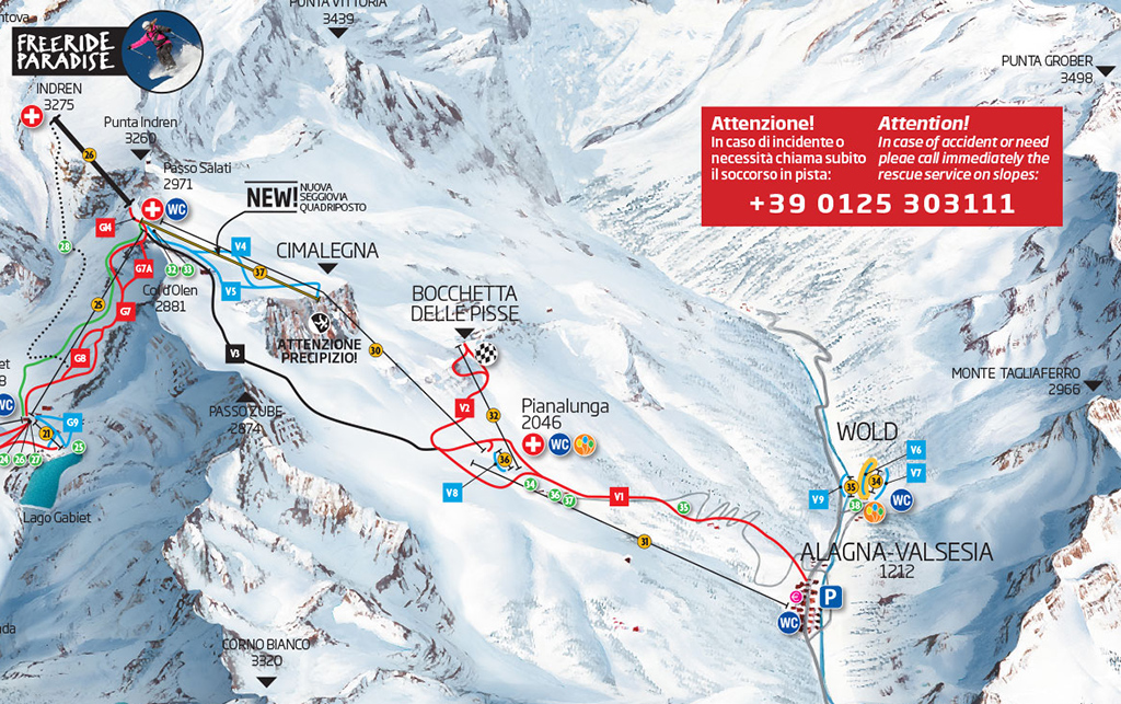 Cartina Alagna - Mappa delle piste di Alagna Valsesia