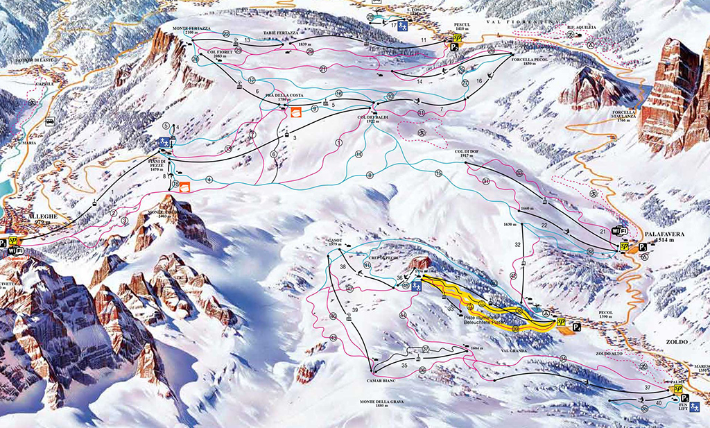 Cartina Alleghe - Mappa piste sci Alleghe