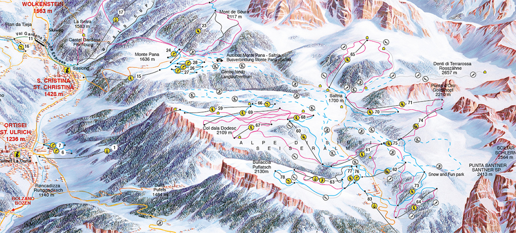 Cartina Alpe di Siusi - Mappa delle piste Alpe di Siusi