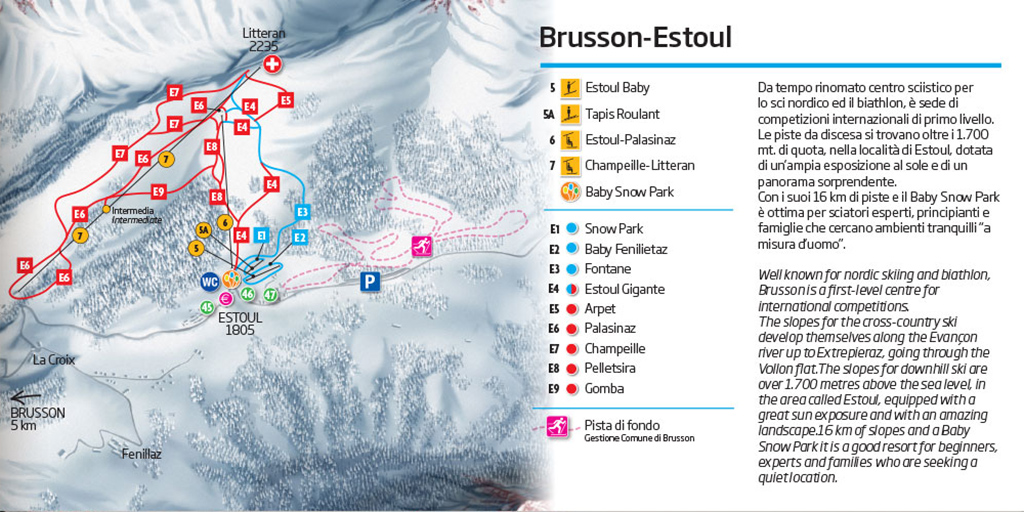 Cartina piste Brusson - Skimap Brusson