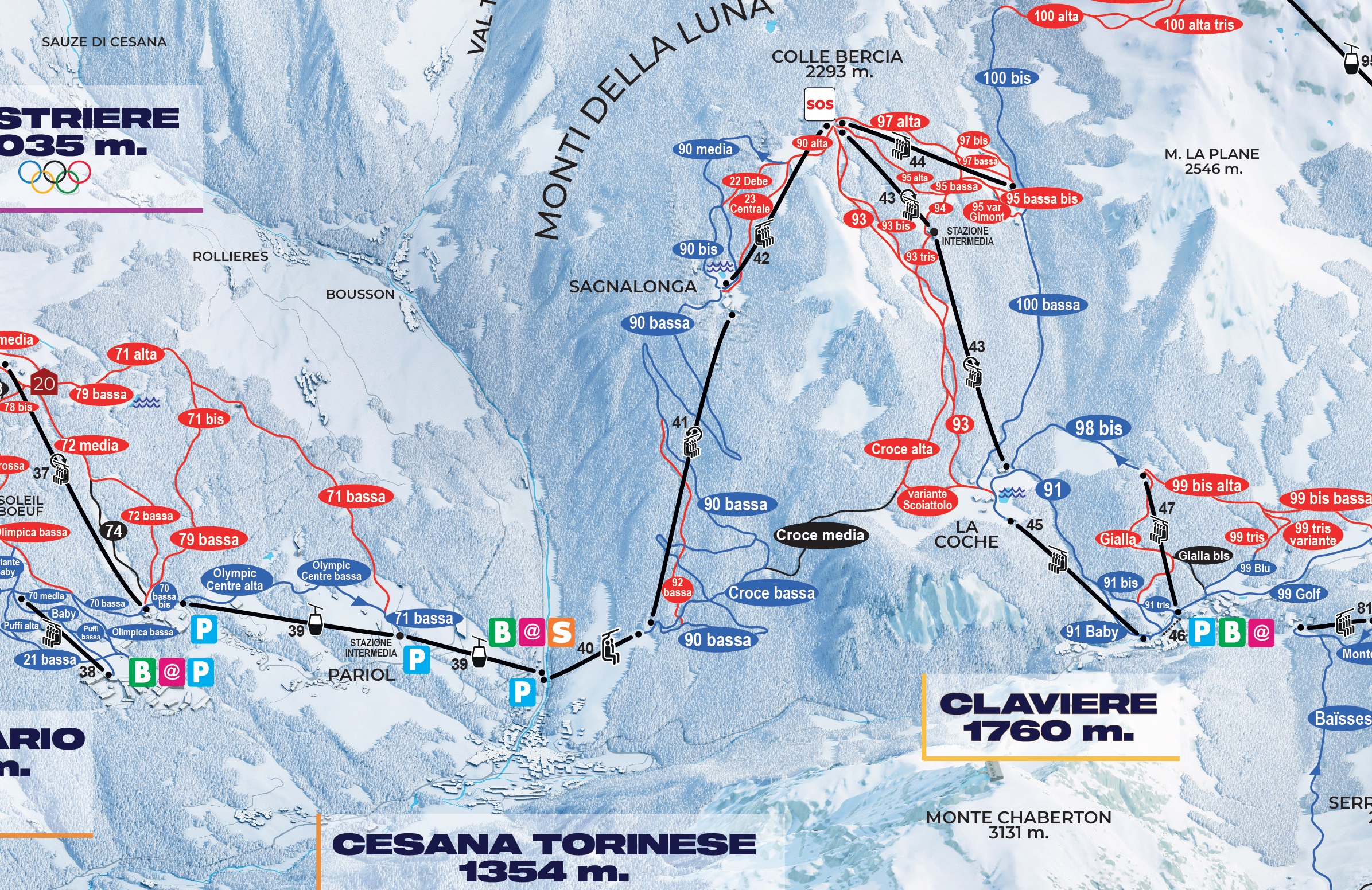 Cartina Piste Cesana Torinese - Skimap Cesana Torinese