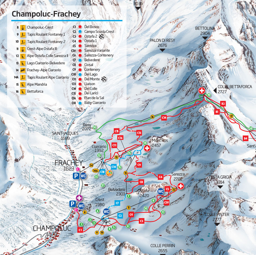 Cartina Champoluc - Mappa piste sci Champoluc