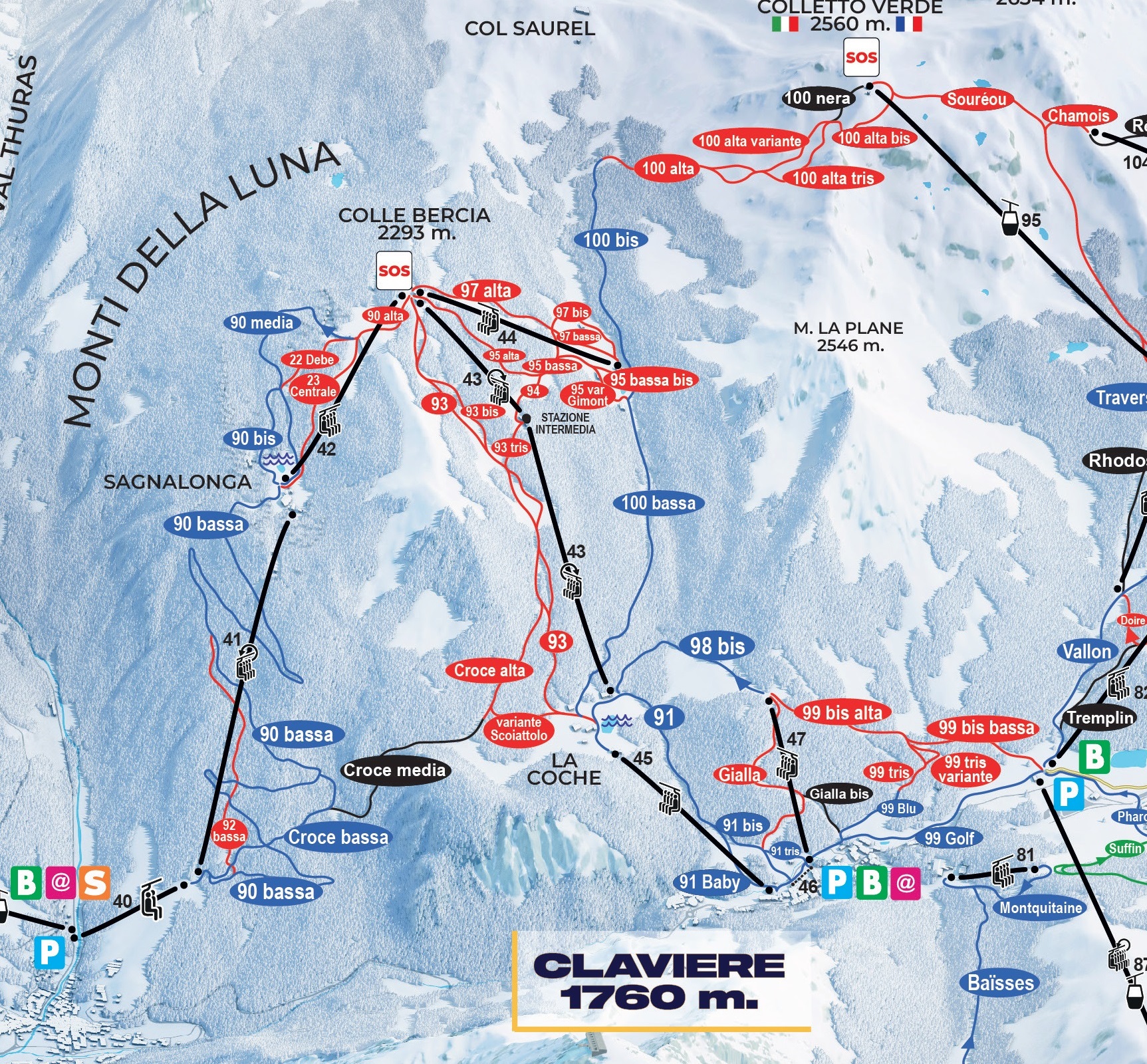 Cartina Claviere - Mappa piste sci Claviere