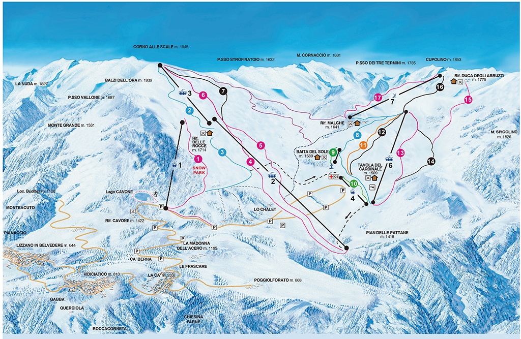 Cartina Corno alle Scale - Mappa piste sci Corno alle Scale