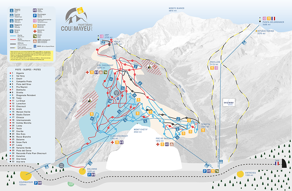 Cartina Courmayeur - Mappa piste sci Courmayeur
