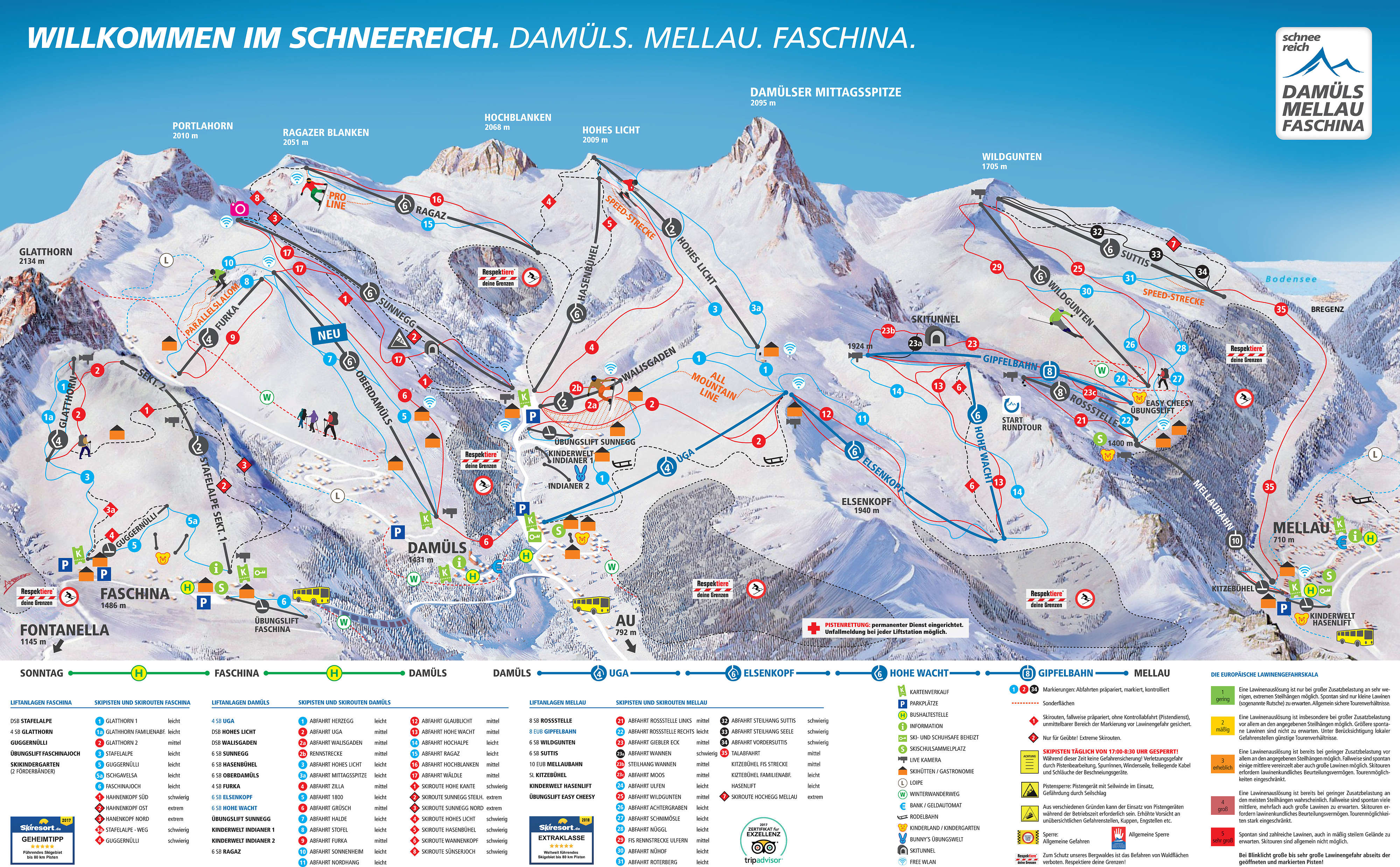 Cartine piste sci - skimap Damuels Mellau