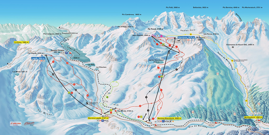 Cartina Diavolezza - Bernina -  Mappa piste sci Diavolezza - Bernina