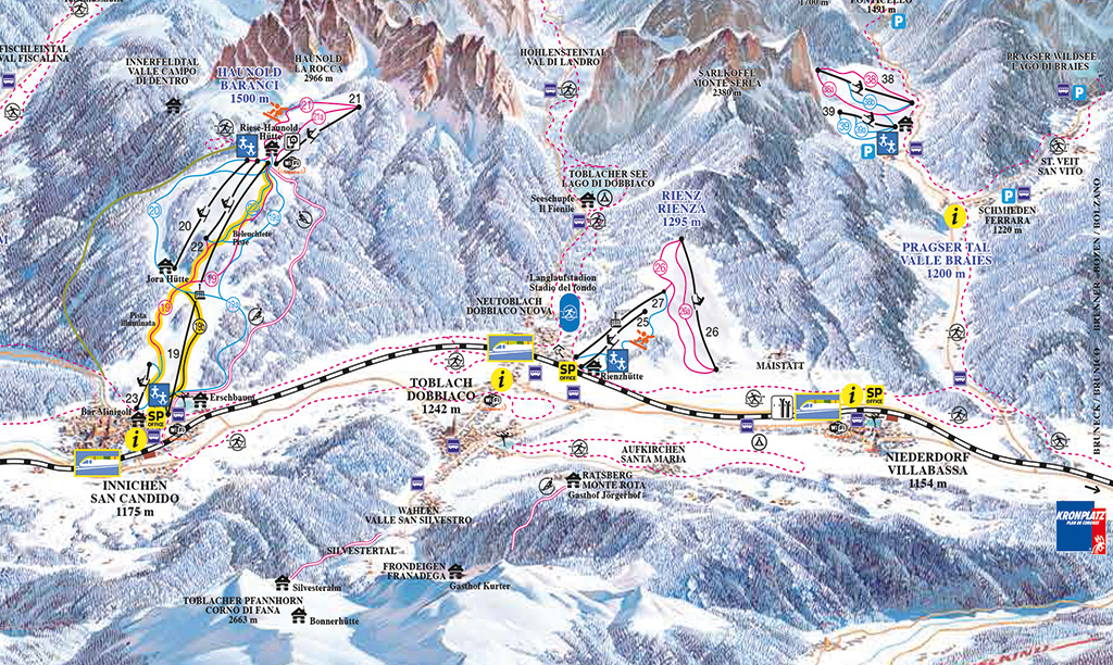 Cartina Dobbiaco - Mappa piste sci Dobbiaco