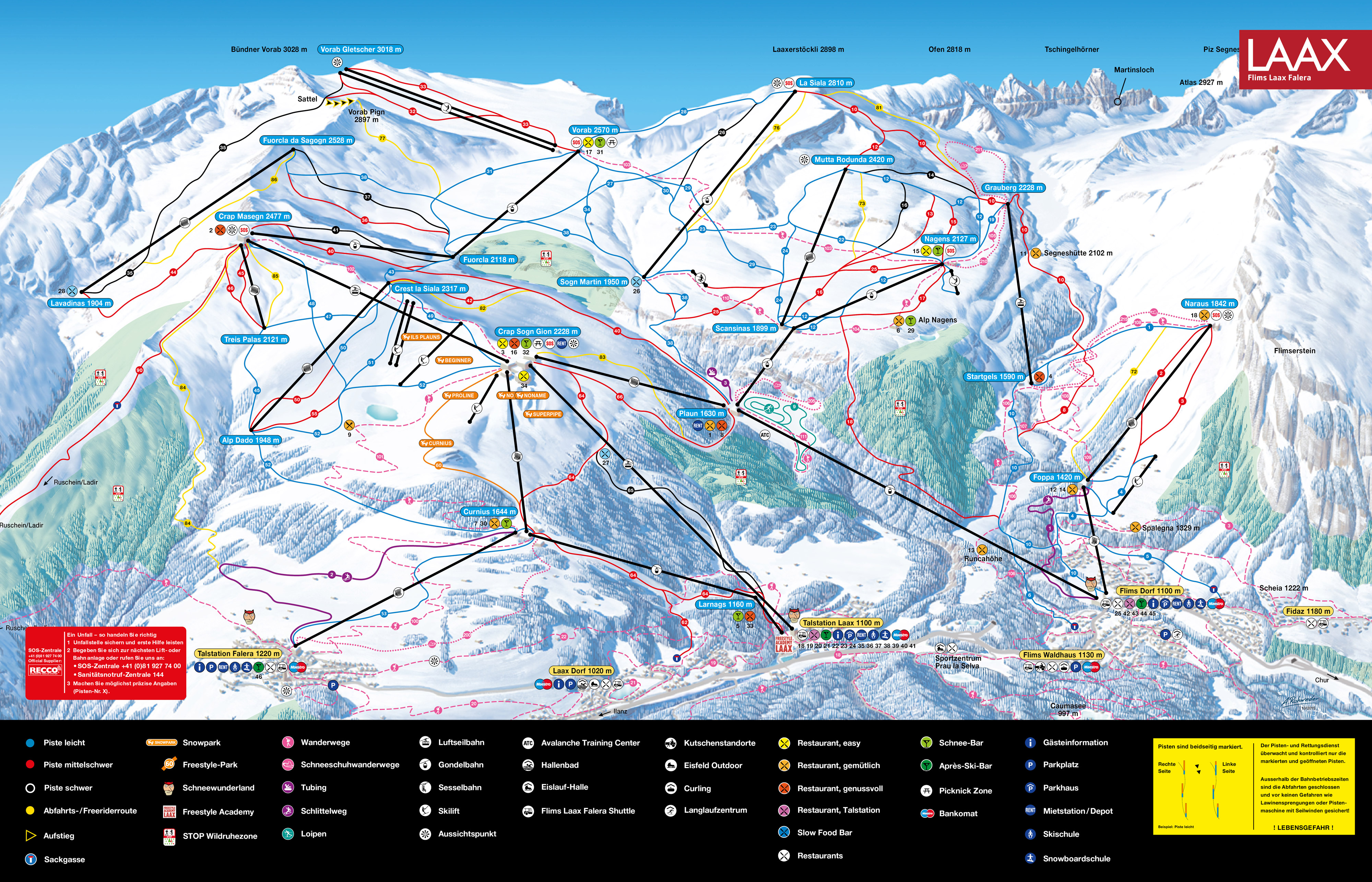 Cartina piste sci Flims - Skimap Flims