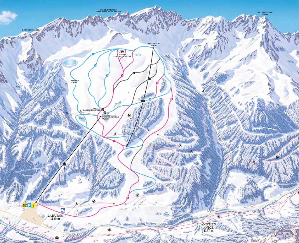 Cartina piste sci Ladurns - Colle Isarco - Skimap Ladurns - Colle Isarco