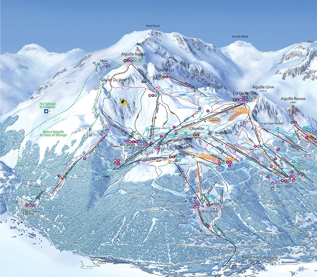 Cartina Les Arcs - Mappa piste sci Les Arcs