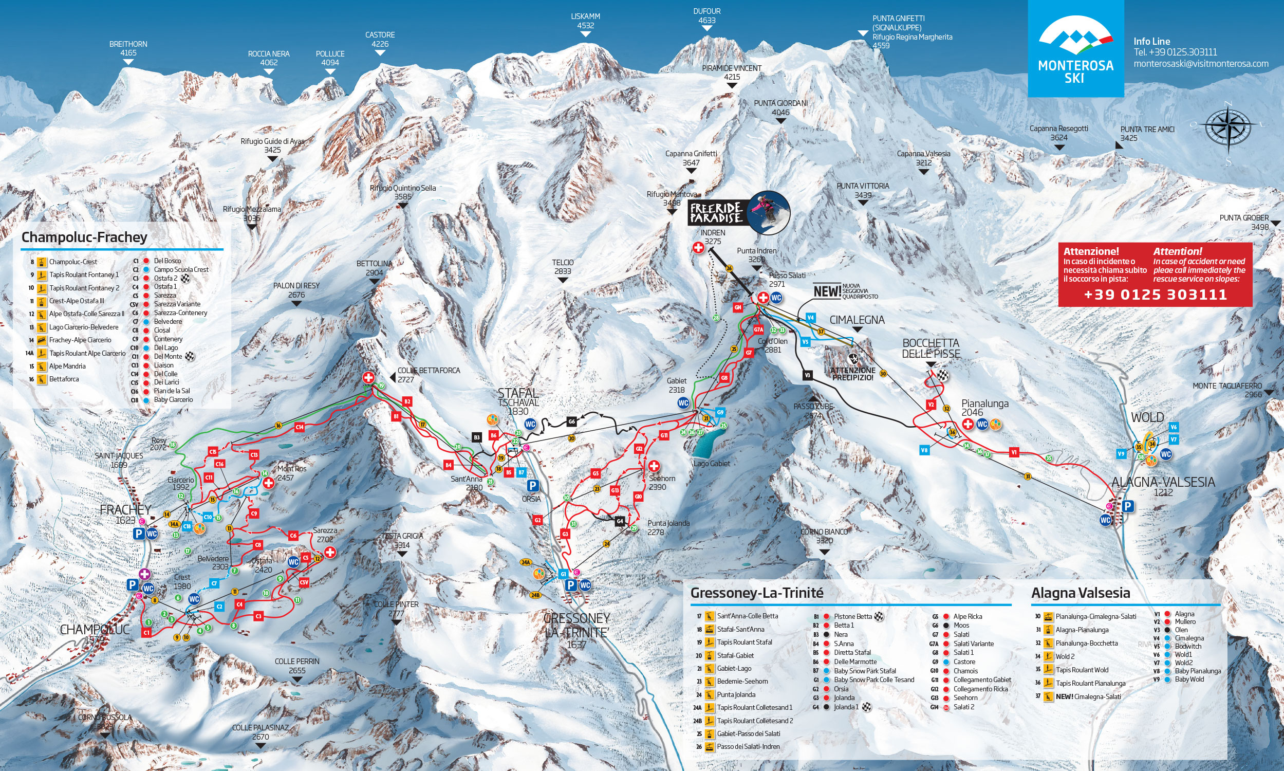 Cartina Monterosa Ski - Mappa piste sci Monterosa Ski
