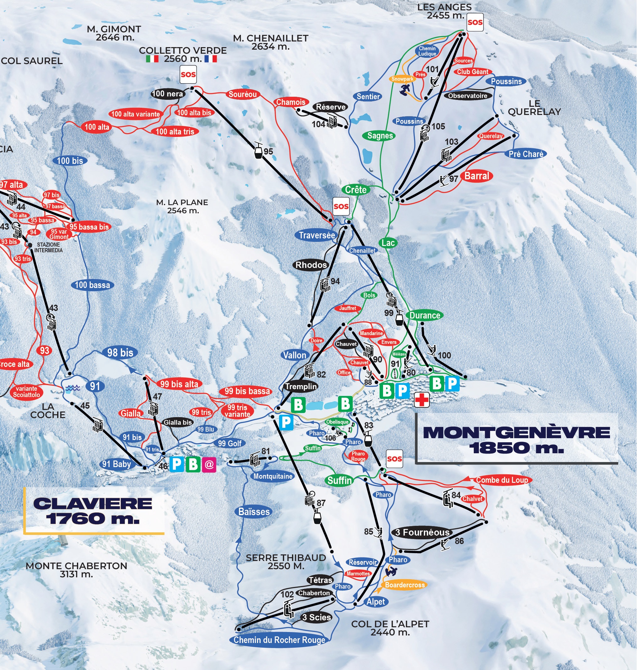 Cartina Montgenevre - Mappa piste sci Montgenevre