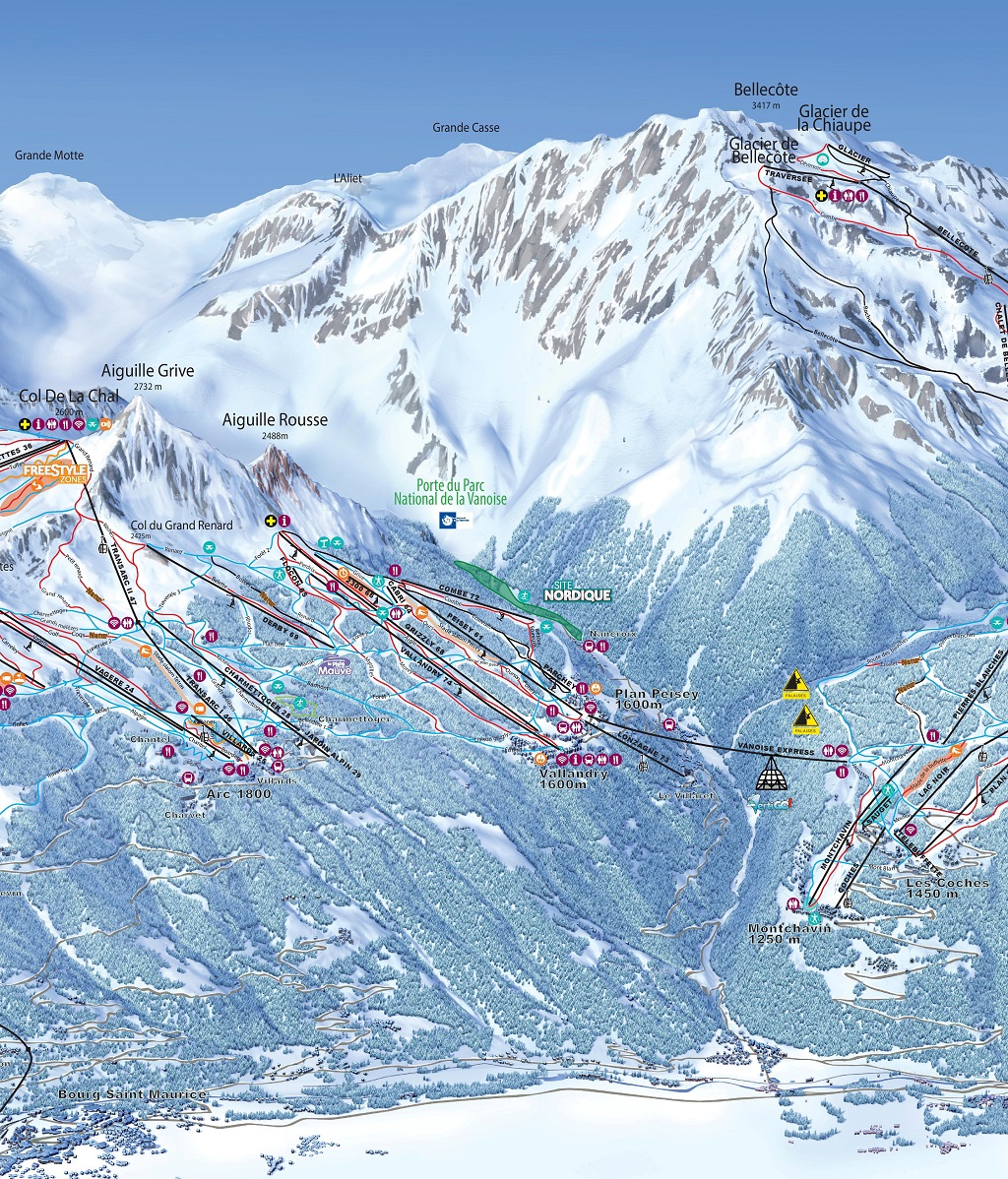 Cartina Peisey Vallandry - Mappa piste sci Peisey Vallandry