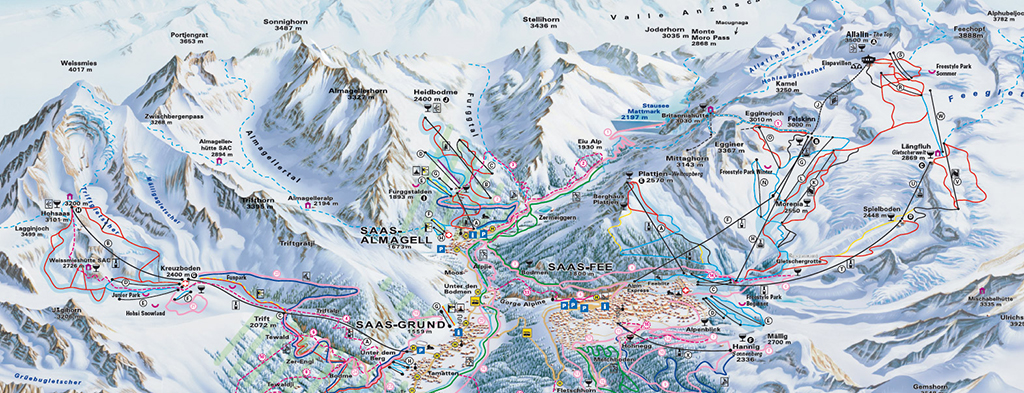 Cartina Saas Fee - Mappa piste sci Saas Fee