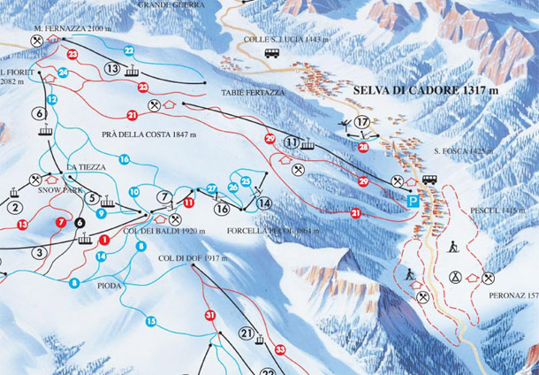 Cartina Selva di Cadore - Mappa piste sci Selva di Cadore