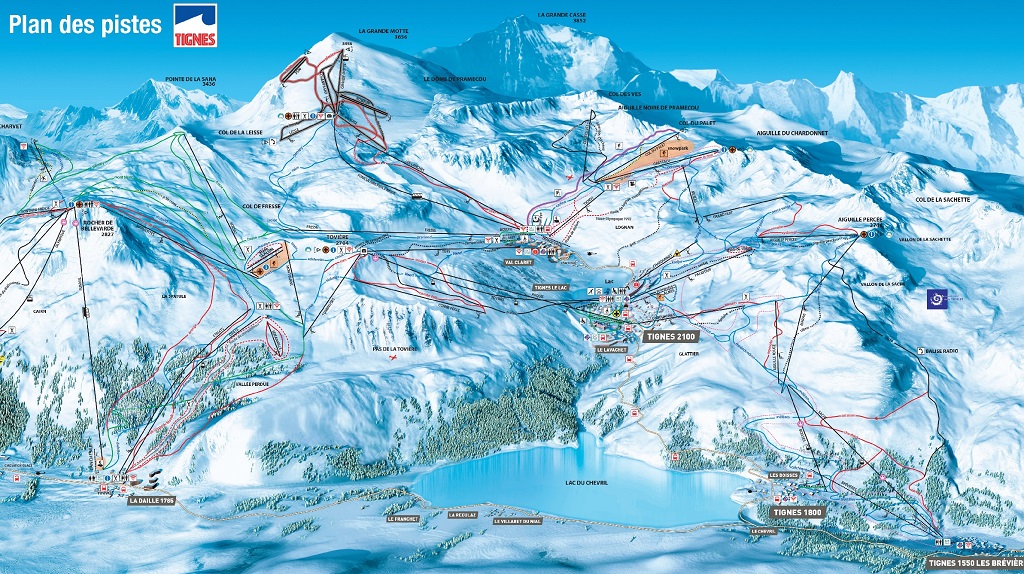 Cartina Tignes - Mappa piste sci Tignes