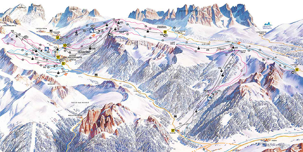 Cartina Tre Valli - Mappa piste di sci Tre Valli