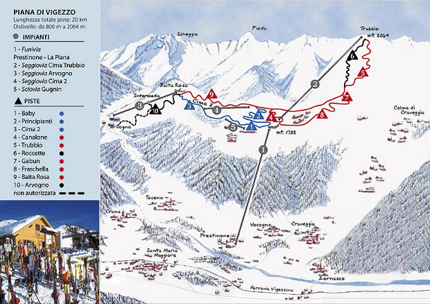 Cartina piste sci Val Vigezzo - Piana - Skirama Val Vigezzo - Piana