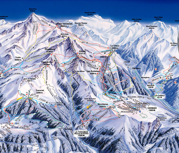 Cartina Verbier - Mappa piste sci Verbier