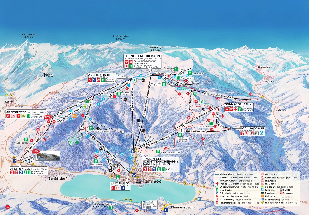 Cartina Zell am See - Kaprun - Mappa piste di sci Zell am See - Kaprun