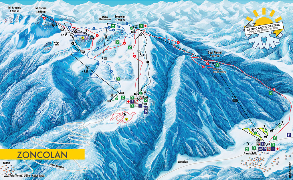 Cartina Ravascletto - Monte Zoncolan - Mappa piste sci Ravascletto - Monte Zoncolan