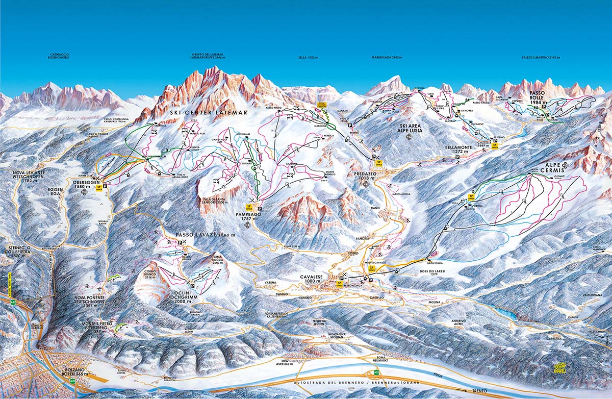 Cartina Val di Fiemme - Mappa piste sci Val di Fiemme