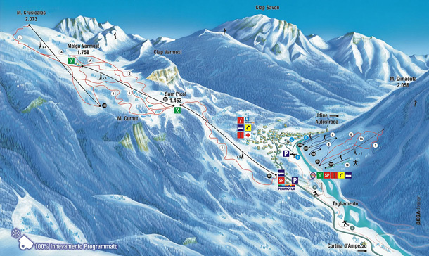 Cartina Forni di Sopra - Mappa piste sci Forni di Sopra