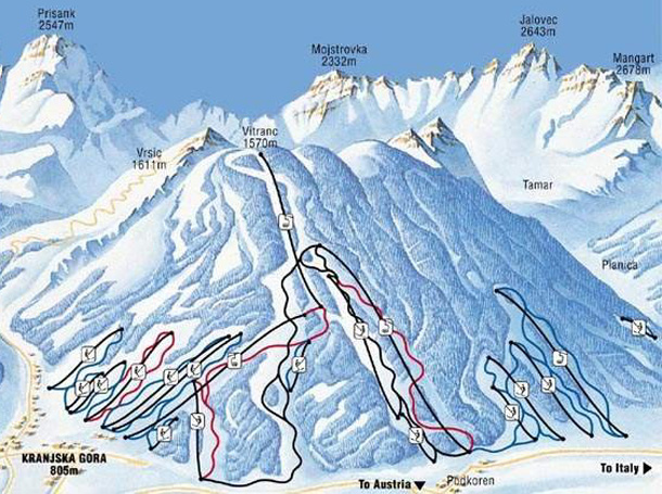 Cartina Kranjska Gora - Mappa piste sci Kranjska Gora