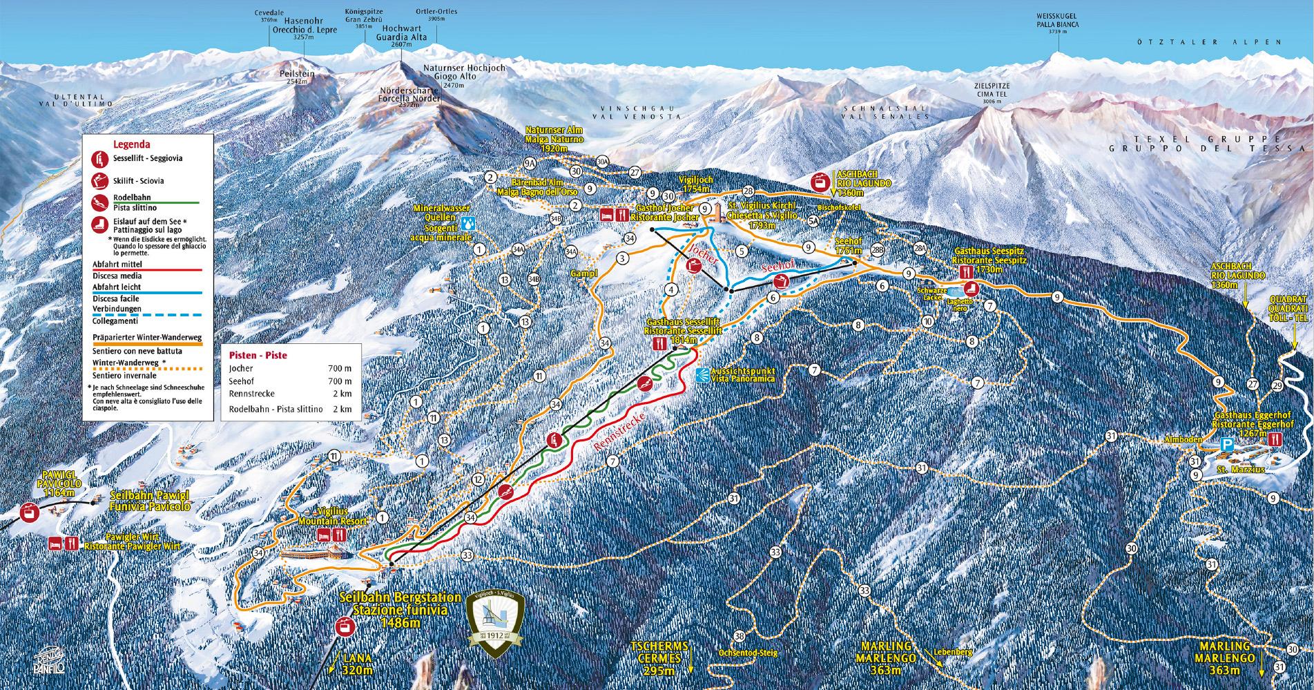 Cartina piste sci Monte San Vigilio - Lana - Skimap
